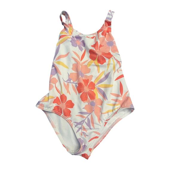 Roxy Girl Second Emotion One-Piece Swimsuit Sz 7 White Multi Floral Swimwear NWT - Picture 3 of 6